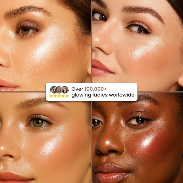 Four models showing palette applied on cheekbones